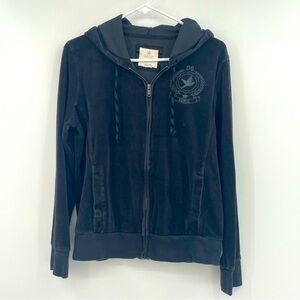 Aerie Black Velour Zip-Up Hoodie - Size XL